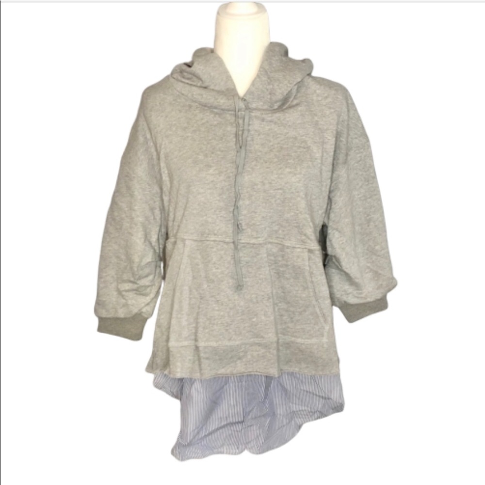 Gray Pullover Hoodie with Shirt Underneath
